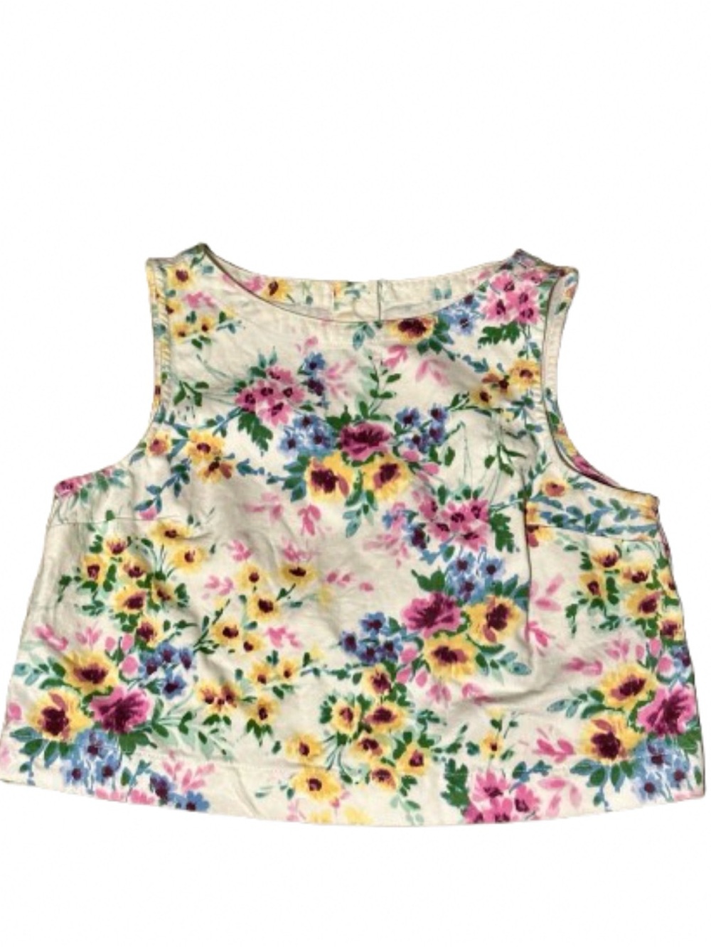GAP Denim Floral Print Crop Shell Tank Boatneck Petite Small Cottagecore